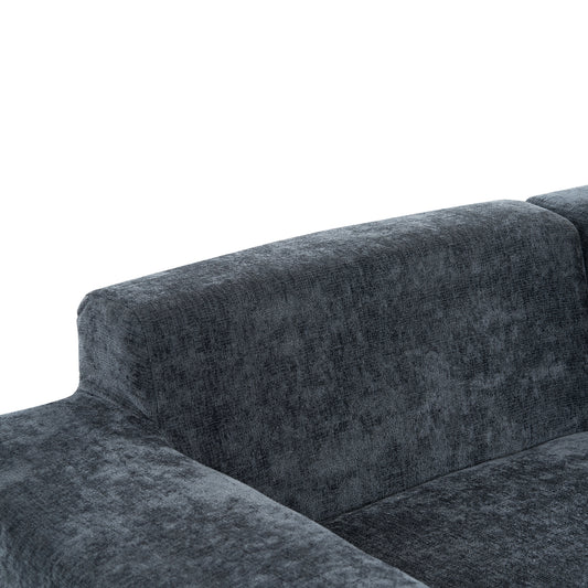 Dark gray textured fabric sofa armrest detail