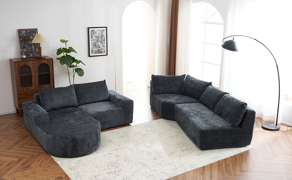 Dark gray plush sectional sofa