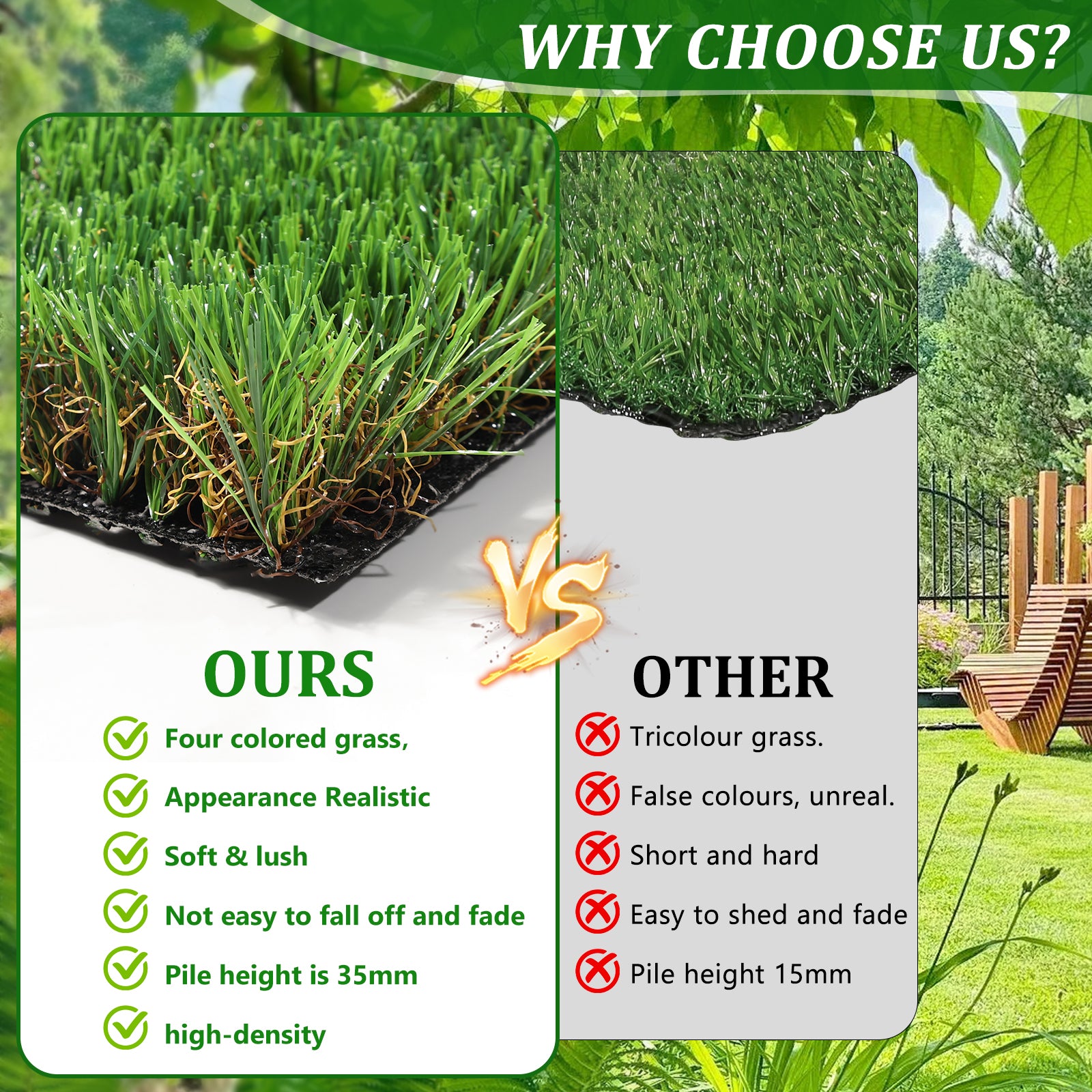 Closeup of realistic fourcolored artificial turf with brown thatch mm pile height