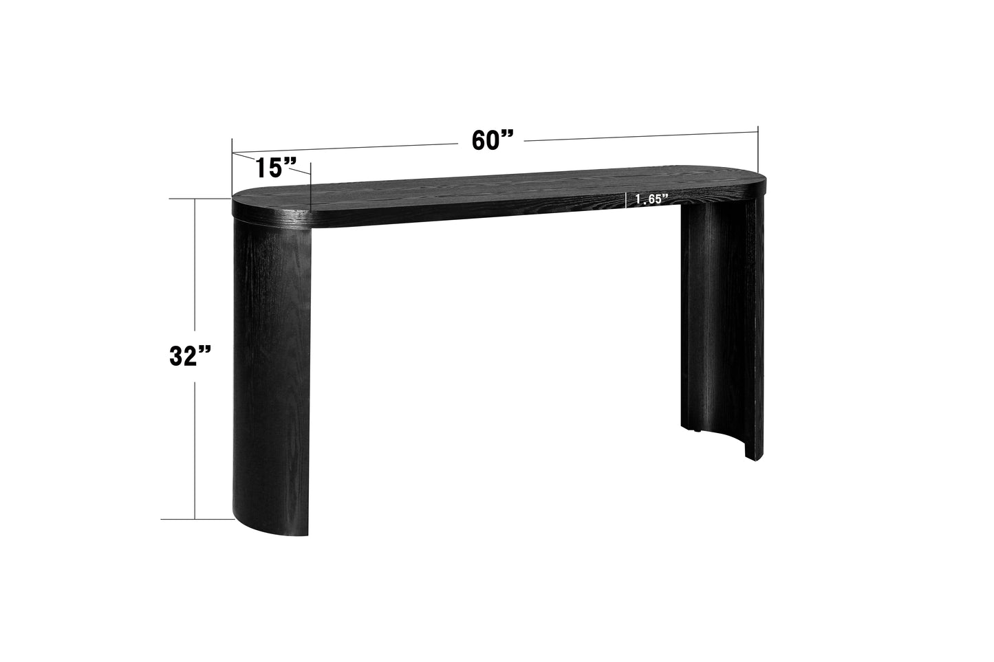Black modern console table with curved legs  L x  D x  H