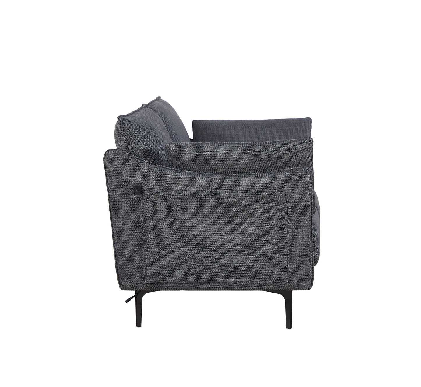 Dark grey fabric sofa with modern black legs