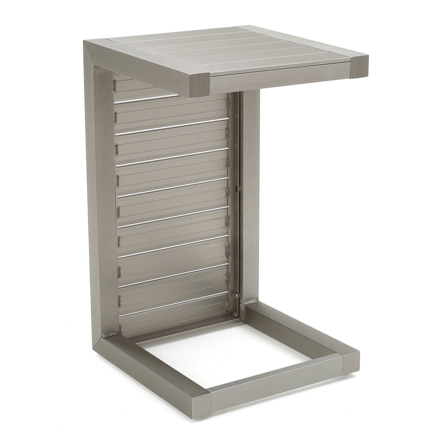 Modern Ctable with brushed nickel finish and slatted design