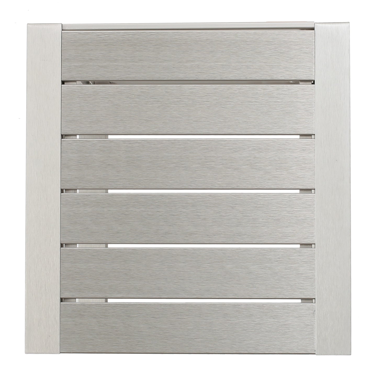Brushed silver metal privacy screen panel with horizontal slats