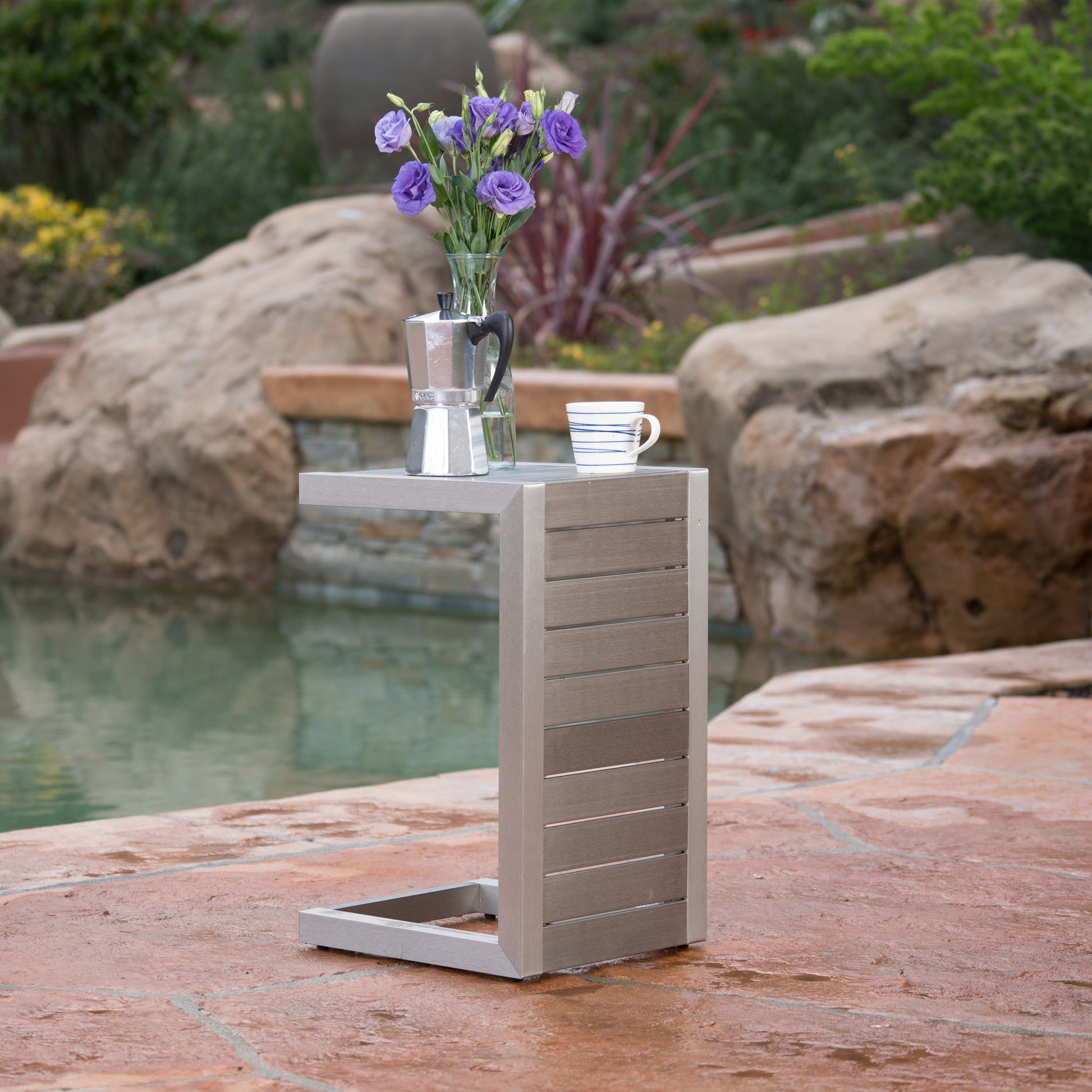 Modern Ctable with slatted design in silver