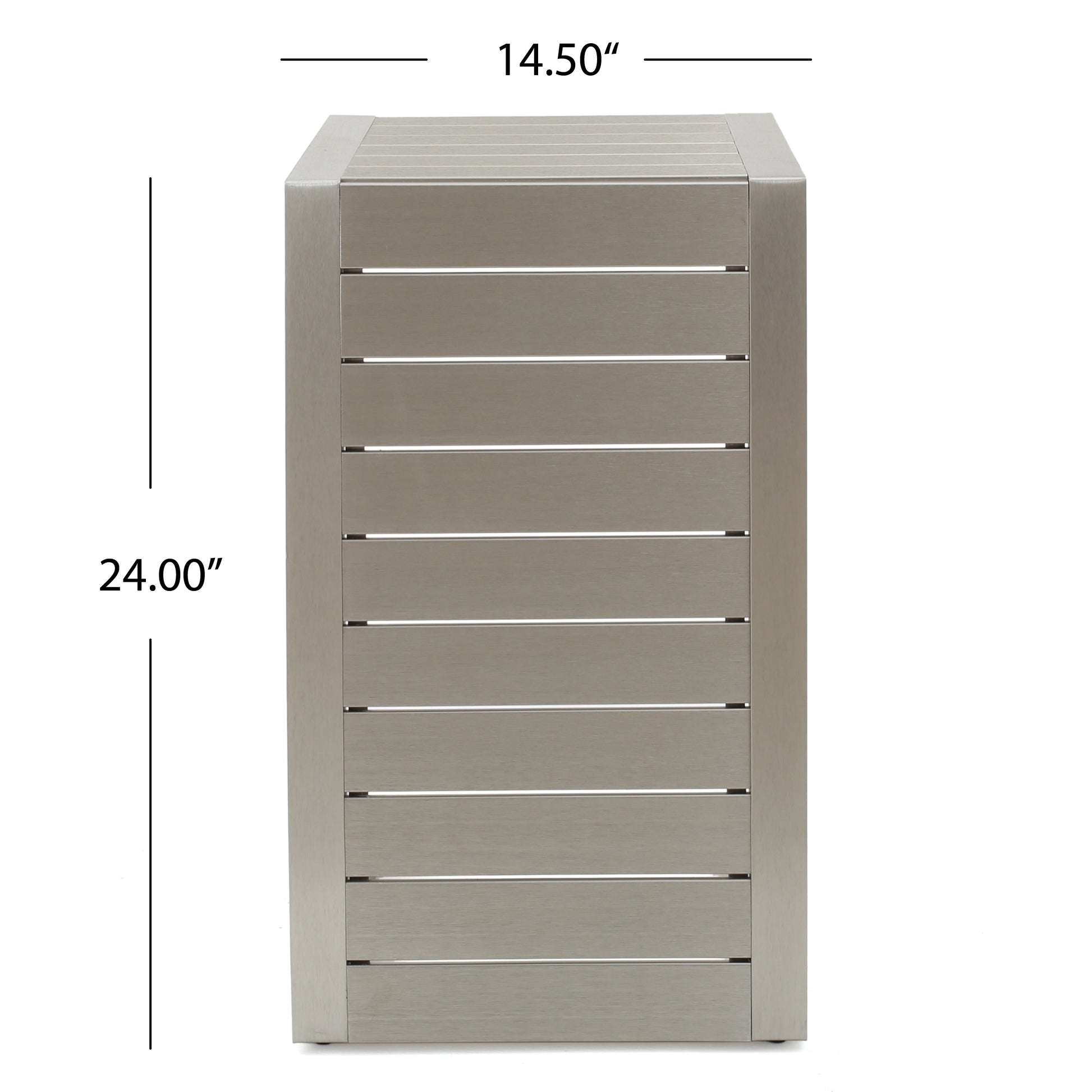 Brushed nickel end table with slatted design
