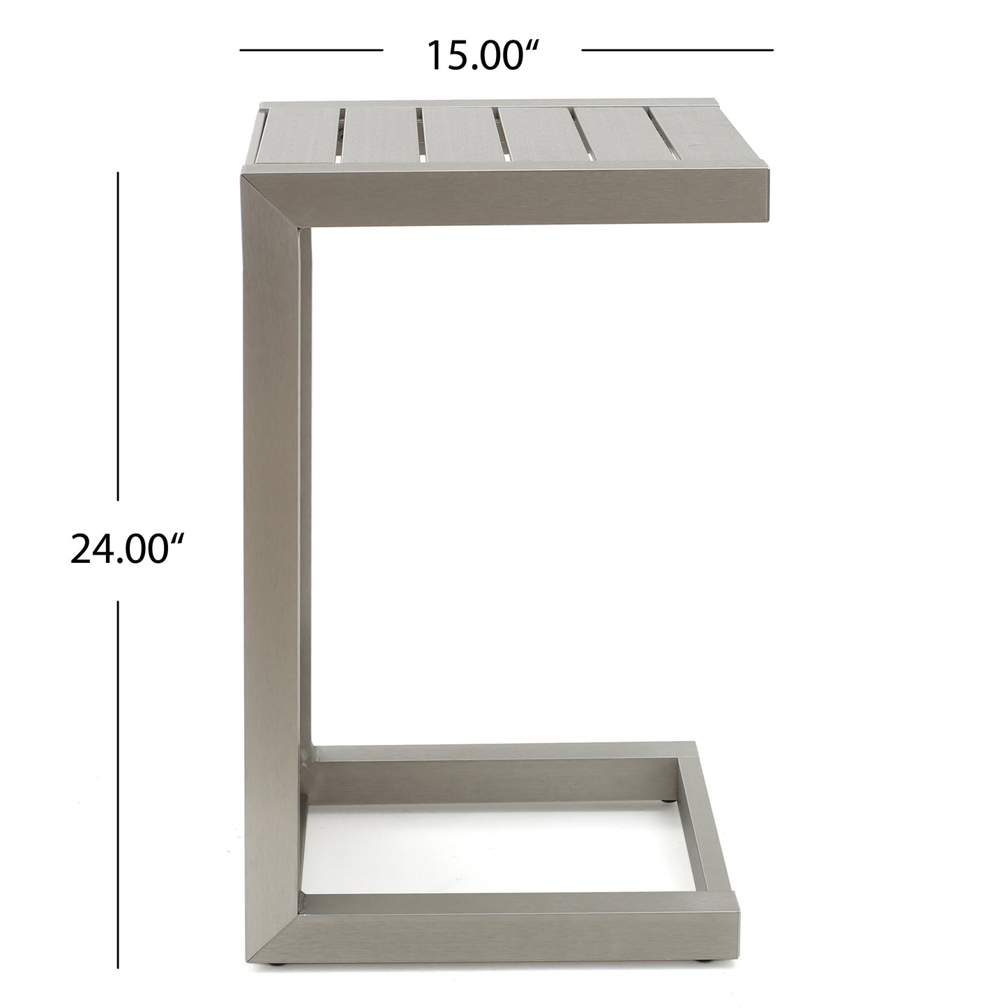 Modern Cshaped side table with slatted top in brushed nickel finish