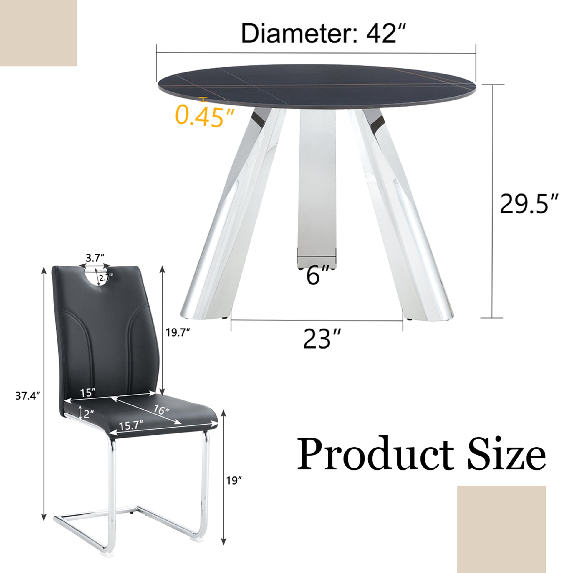 Black faux leather dining chair dimensions  H x  W x  D
