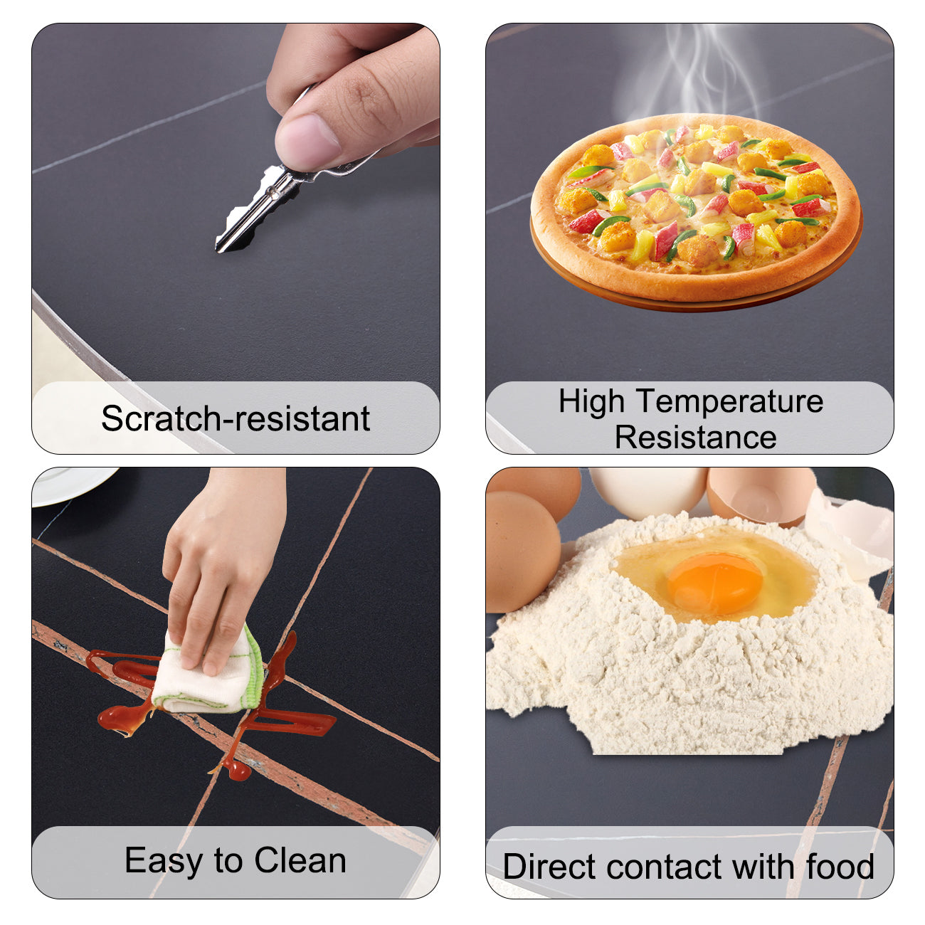 Scratchresistant black countertop with a key being dragged across it