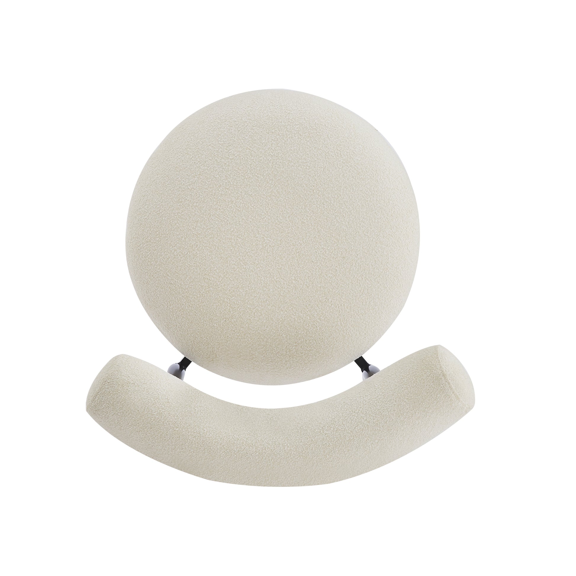 Cream boucle fabric armchair with a curved back and seat