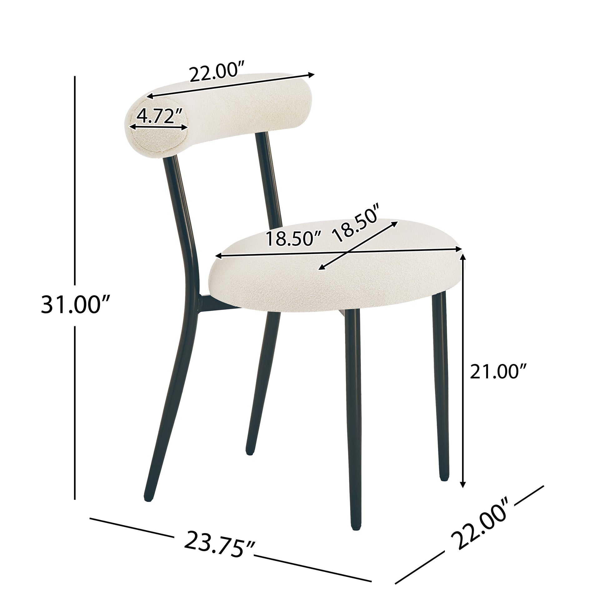 Cream boucle upholstered dining chair with dark metal legs