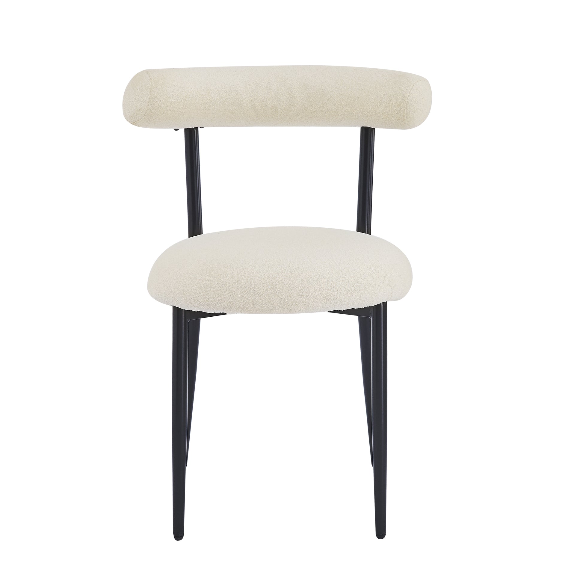 Cream boucle dining chair with black metal legs