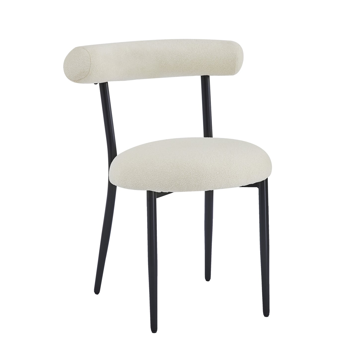 Cream boucle dining chair with black metal legs