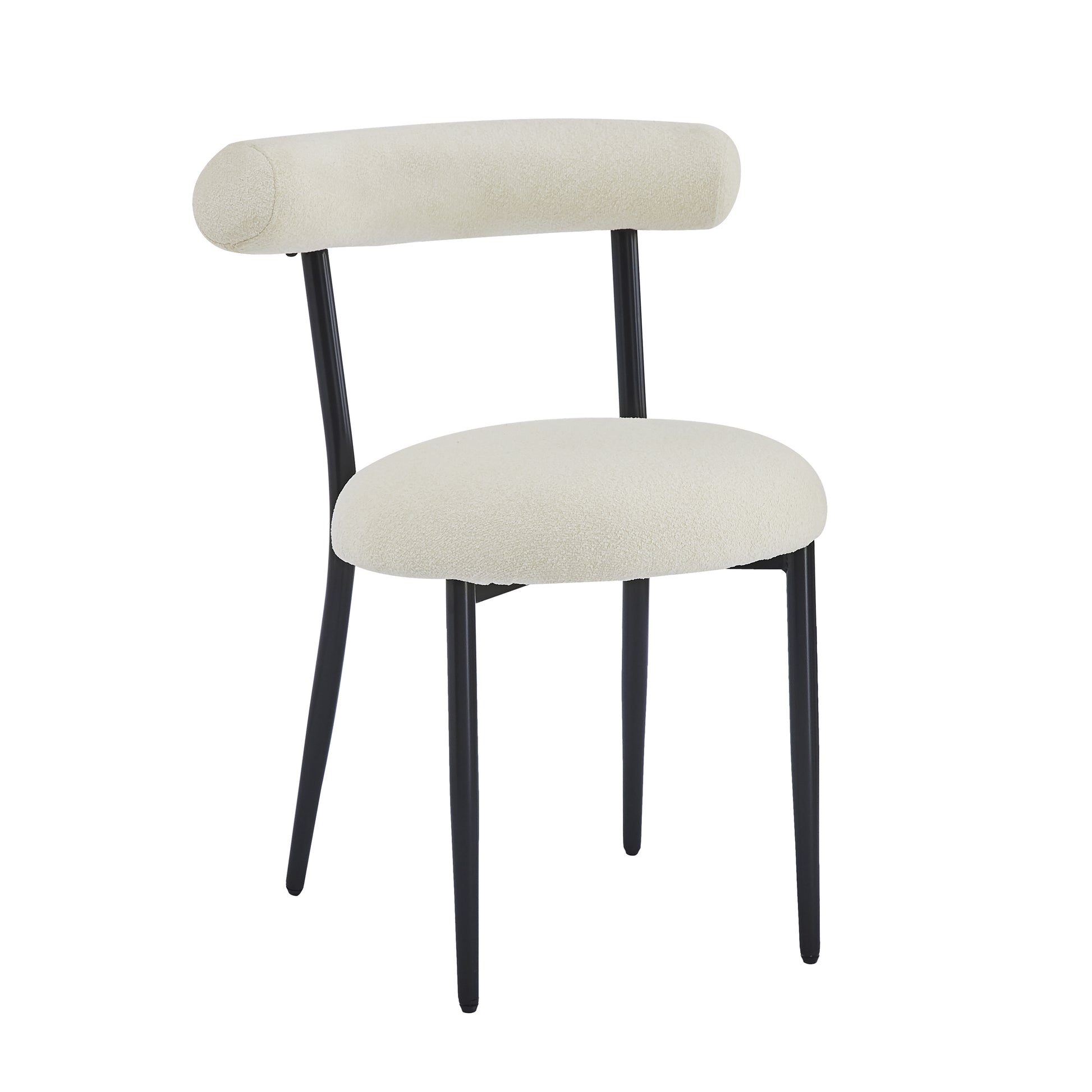 Cream boucle dining chair with black metal legs