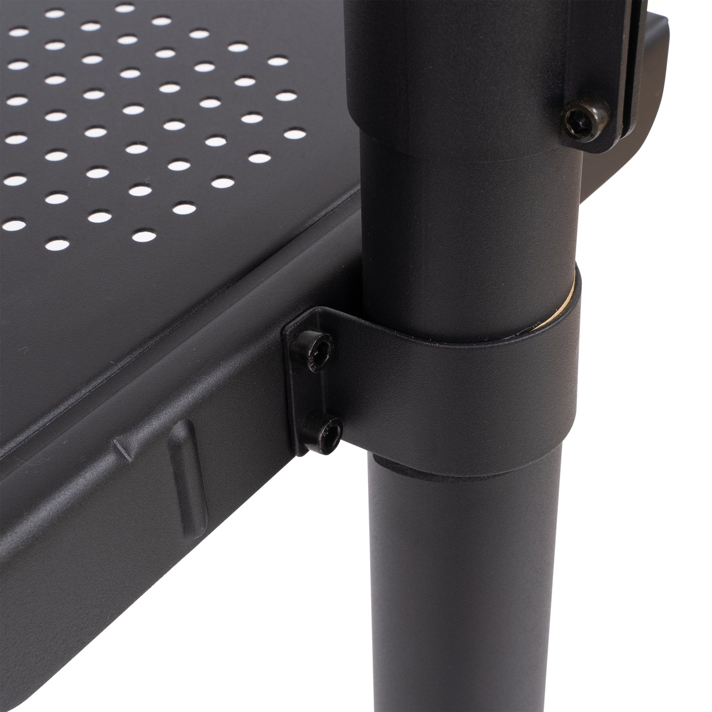 Black metal shelving unit detail
