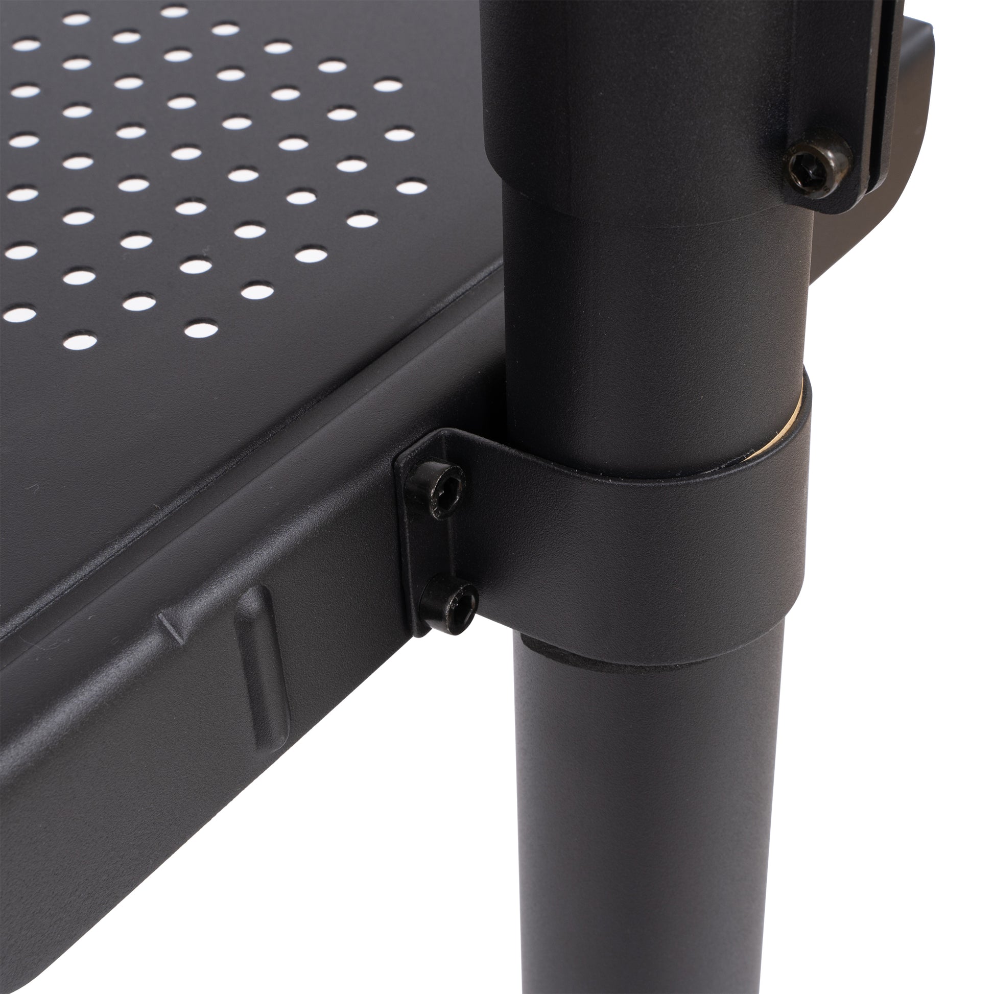 Black metal shelving unit detail