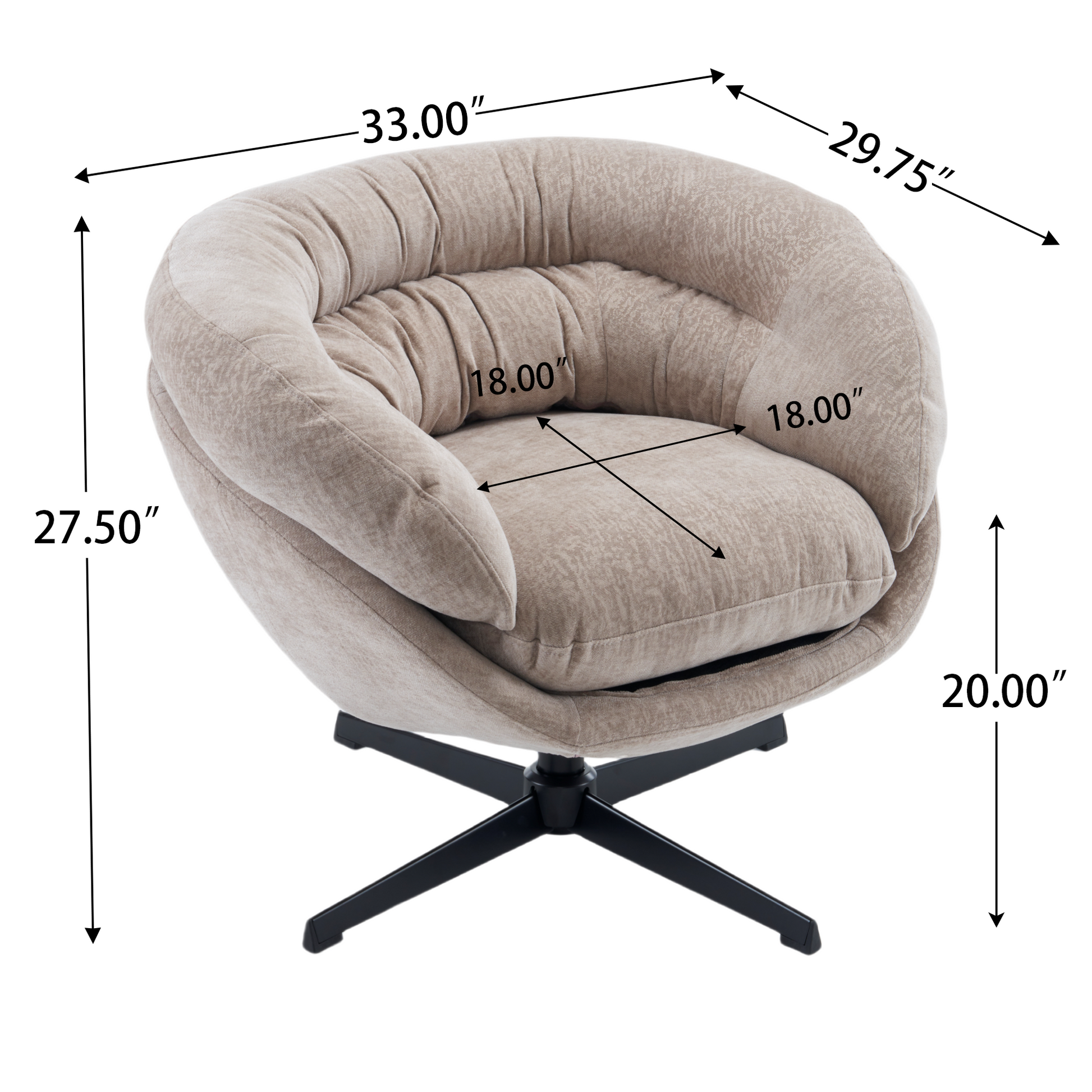 Tufted beige fabric accent chair with plush cushioning and a swivel base Modern design