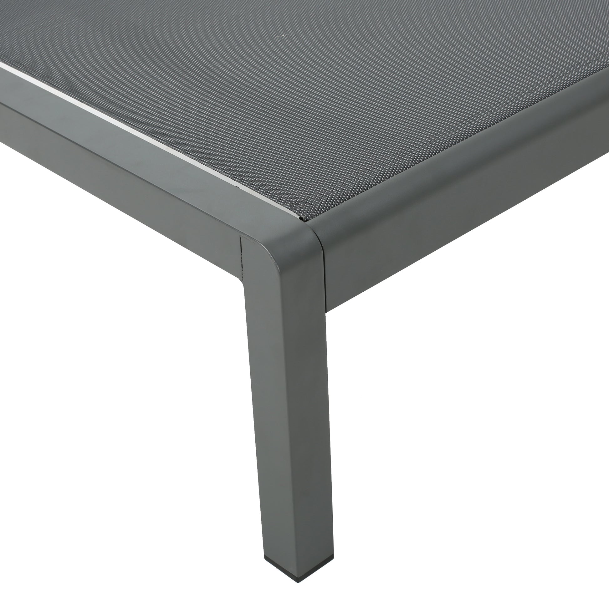 Closeup of a gray mesh fabric seat with a sleek metal frame