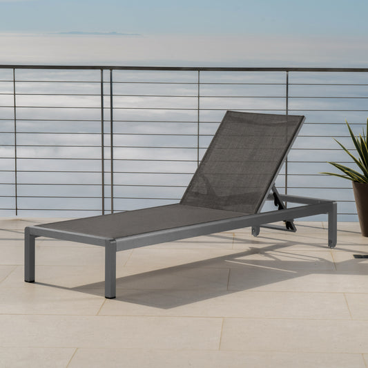 Gray aluminum outdoor chaise lounge with adjustable backrest
