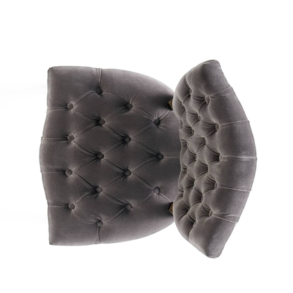 Gray velvet tufted accent chair with deep diamond buttoning