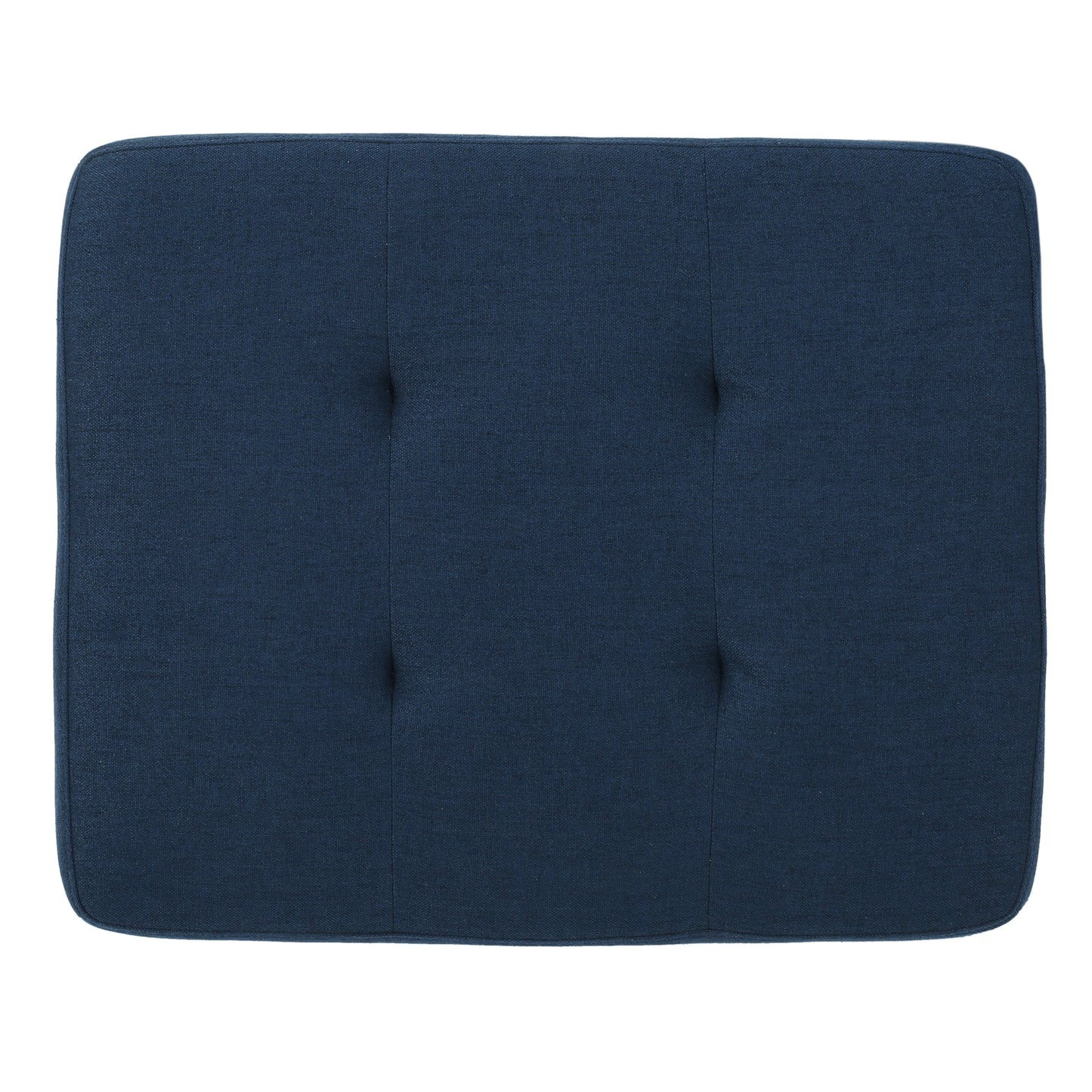 Navy blue fabric ottoman with button tufting