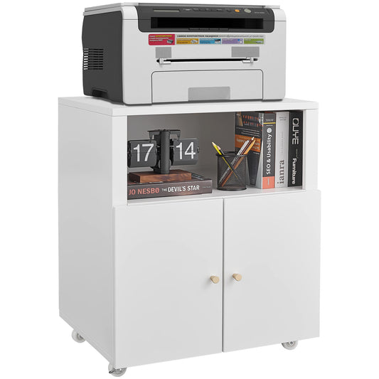 White minimalist printer stand with two doors