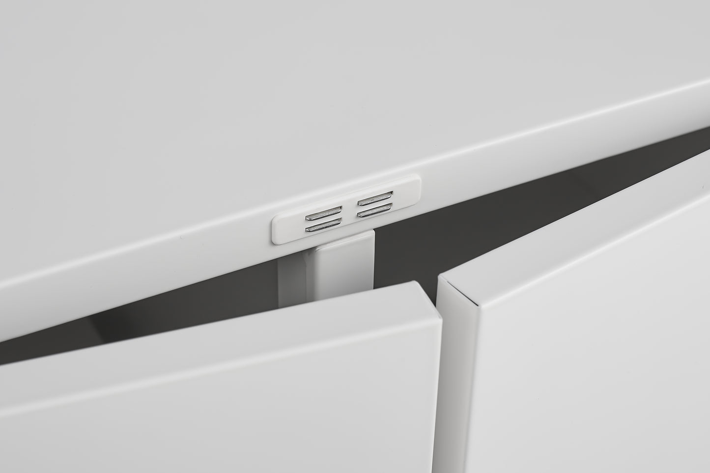 White cabinet push latch mechanism