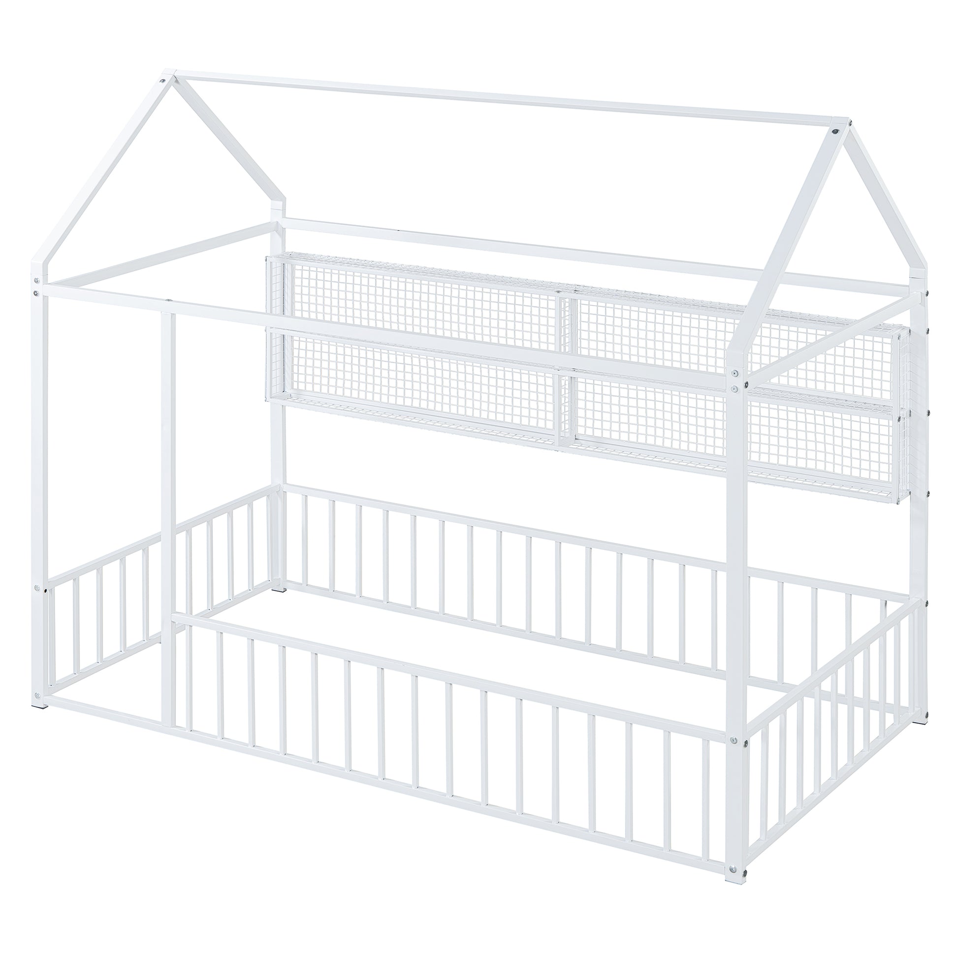 White metal house bed frame with safety rails