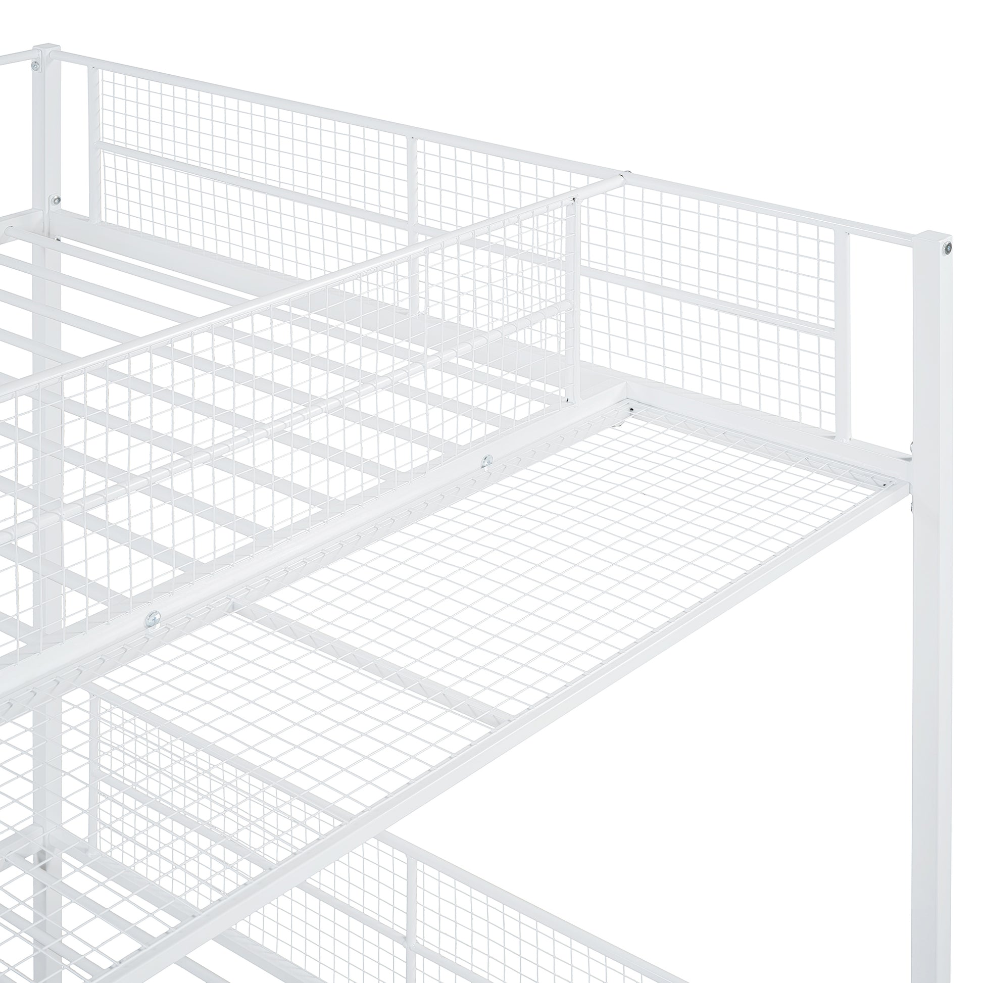 White metal bunk bed frame with grid mattress support