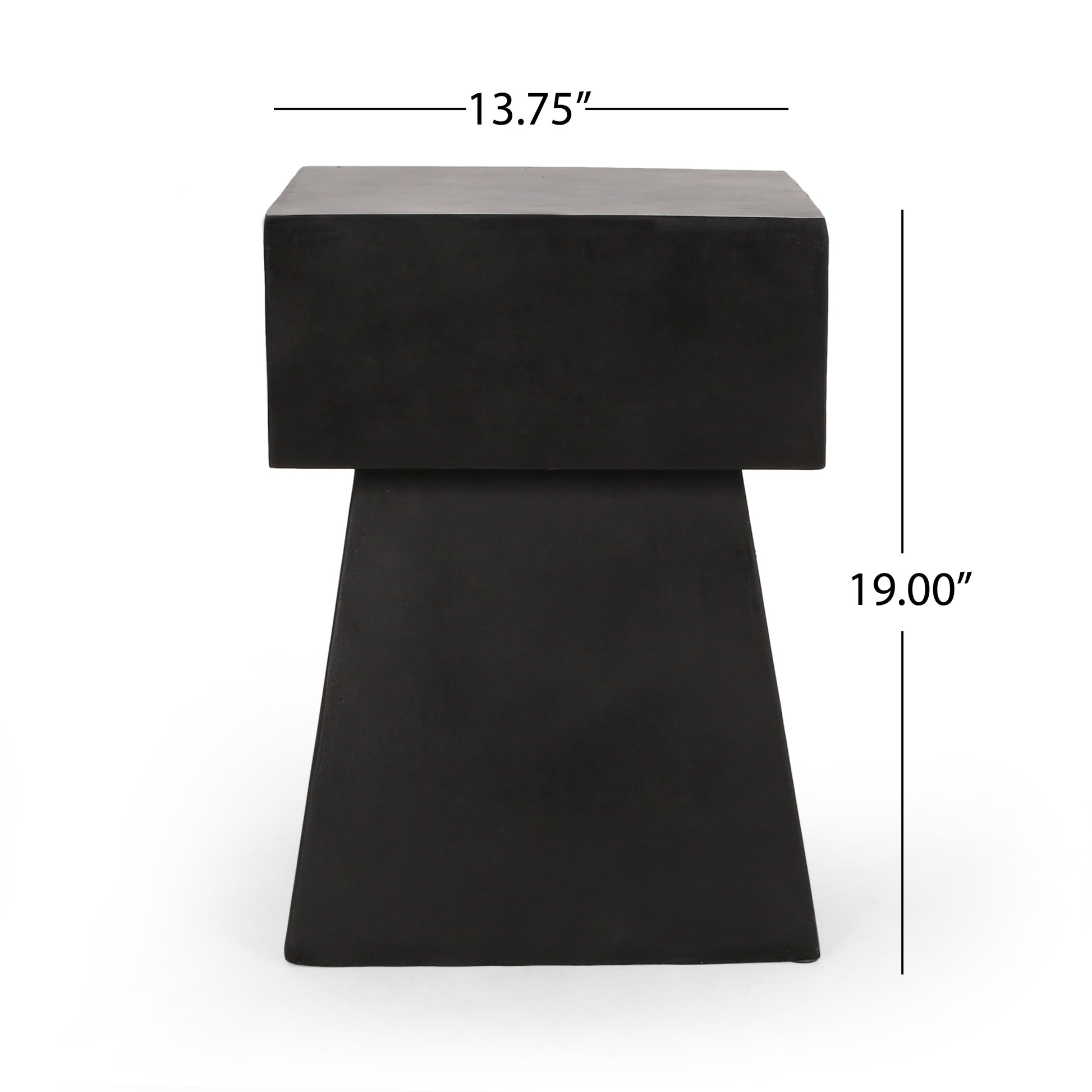 Black geometric concrete accent table with faceted base and stacked top