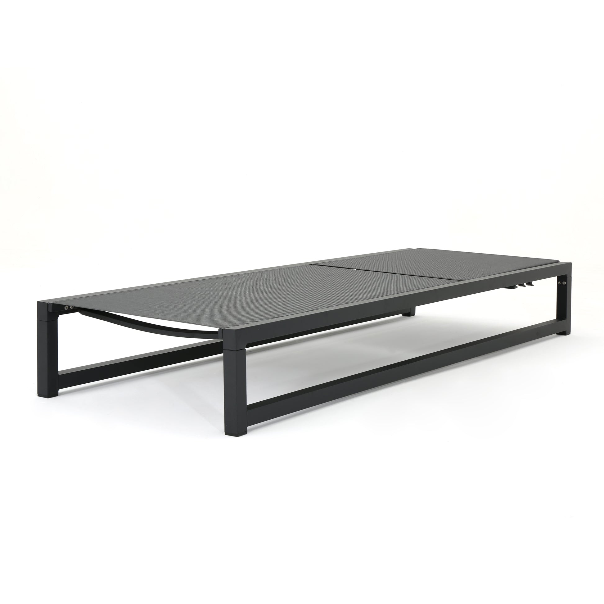 Modern dark grey aluminum outdoor chaise lounge with adjustable back