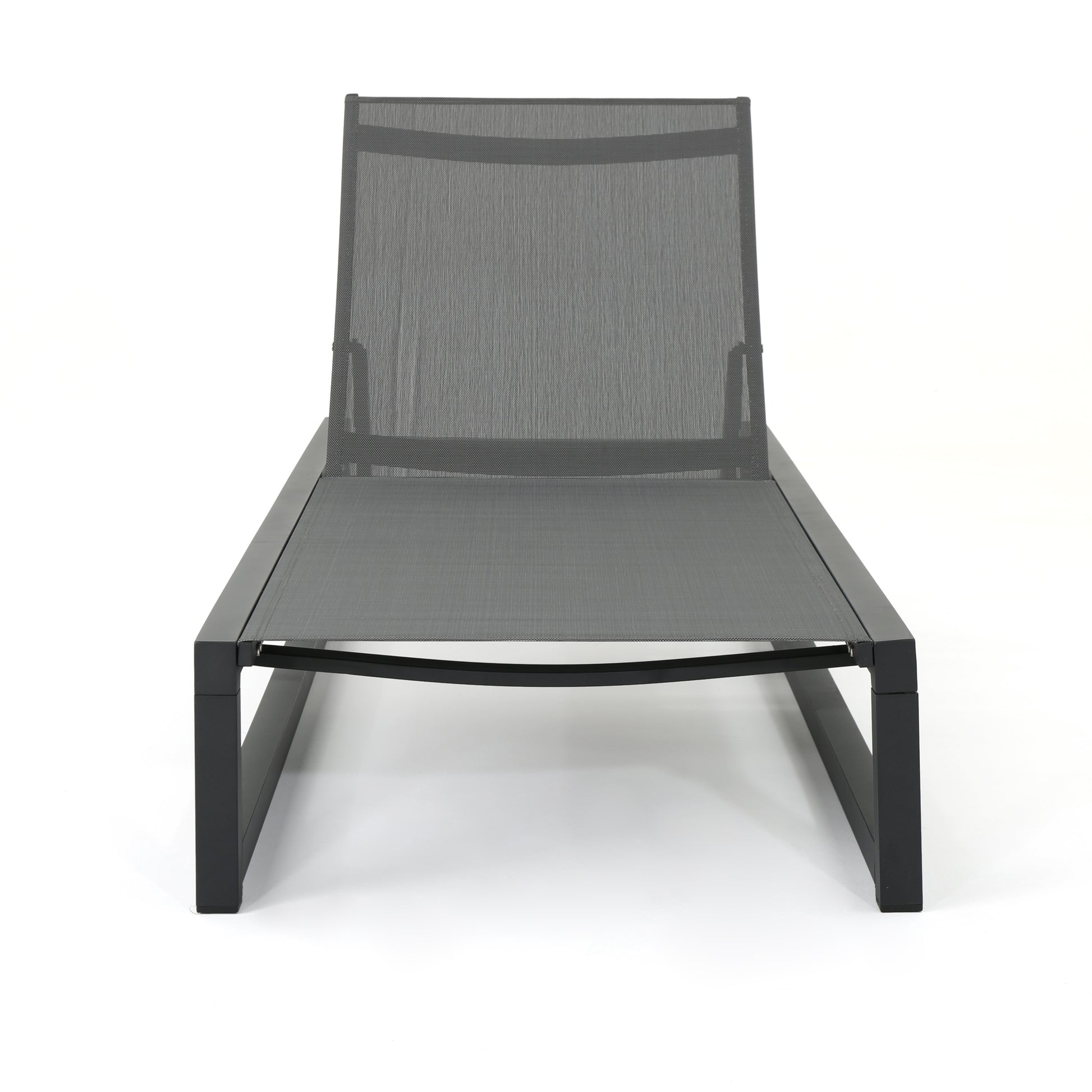 Charcoal grey modern aluminum outdoor chaise lounge with mesh fabric