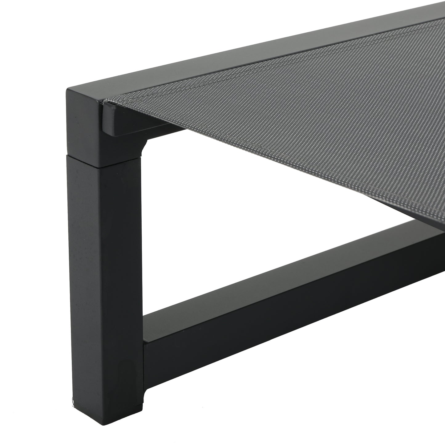 Black aluminum outdoor chaise lounge frame with gray mesh fabric