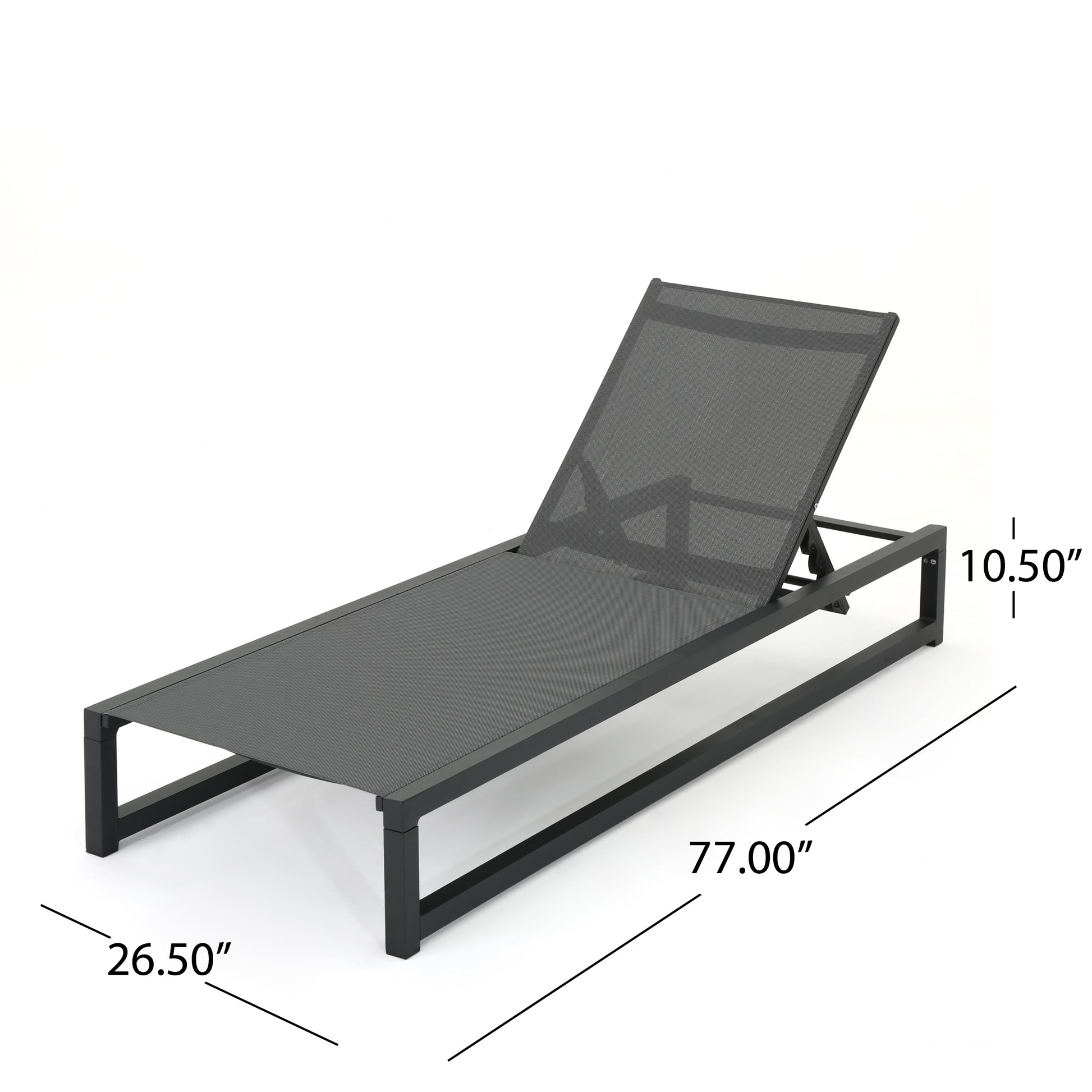 Charcoal gray outdoor chaise lounge with adjustable backrest and sleek metal frame
