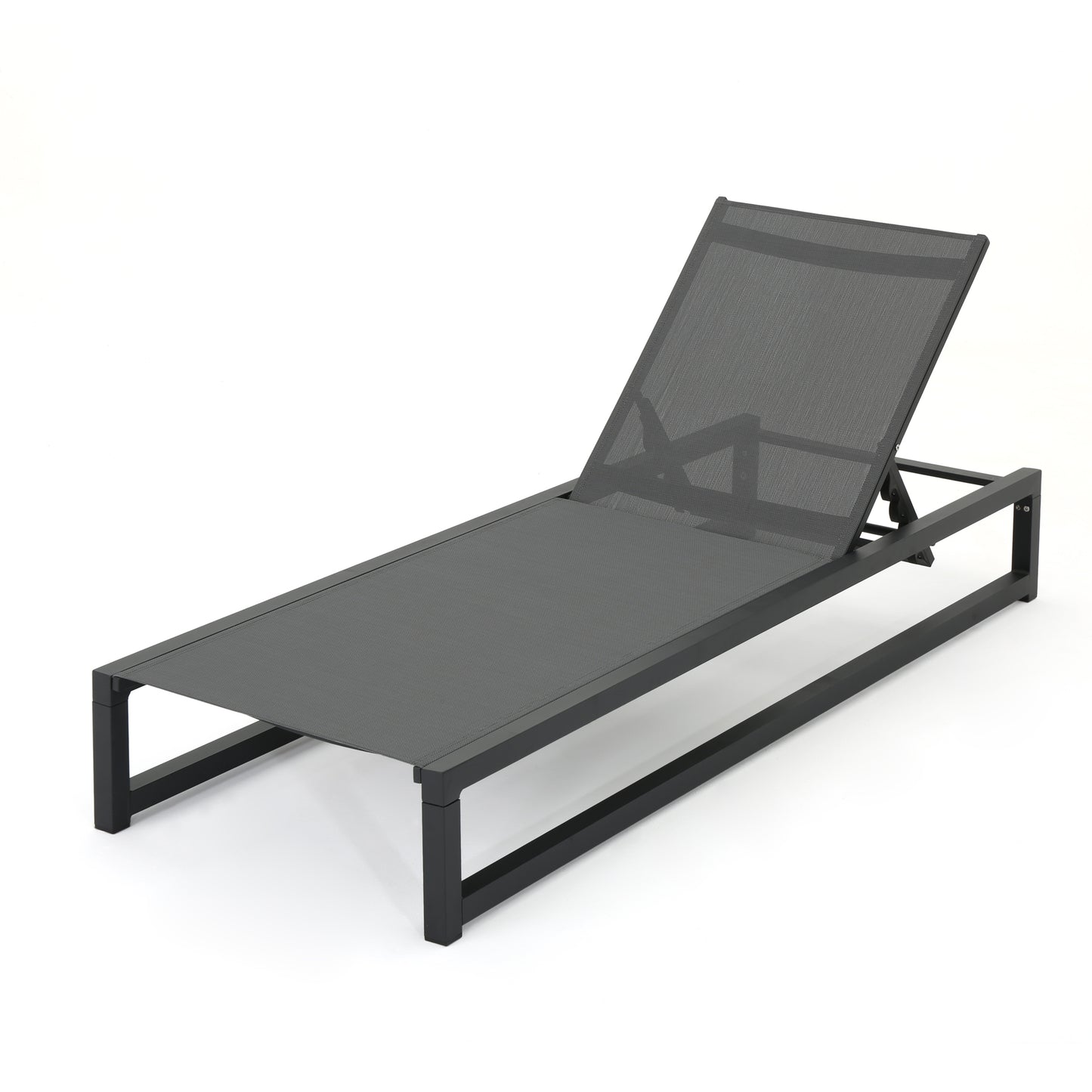 Black aluminum mesh chaise lounge with adjustable back