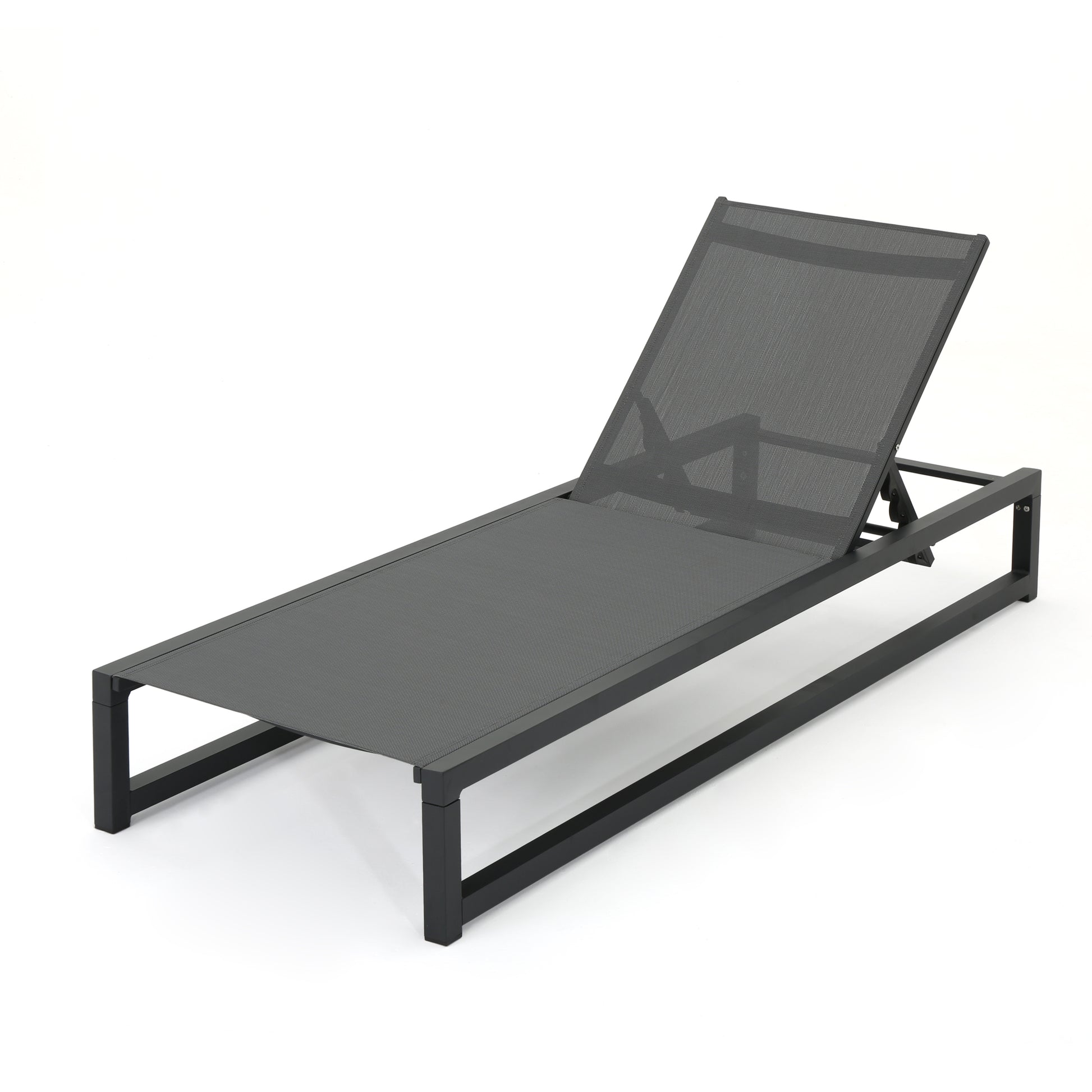 Black aluminum mesh chaise lounge with adjustable back