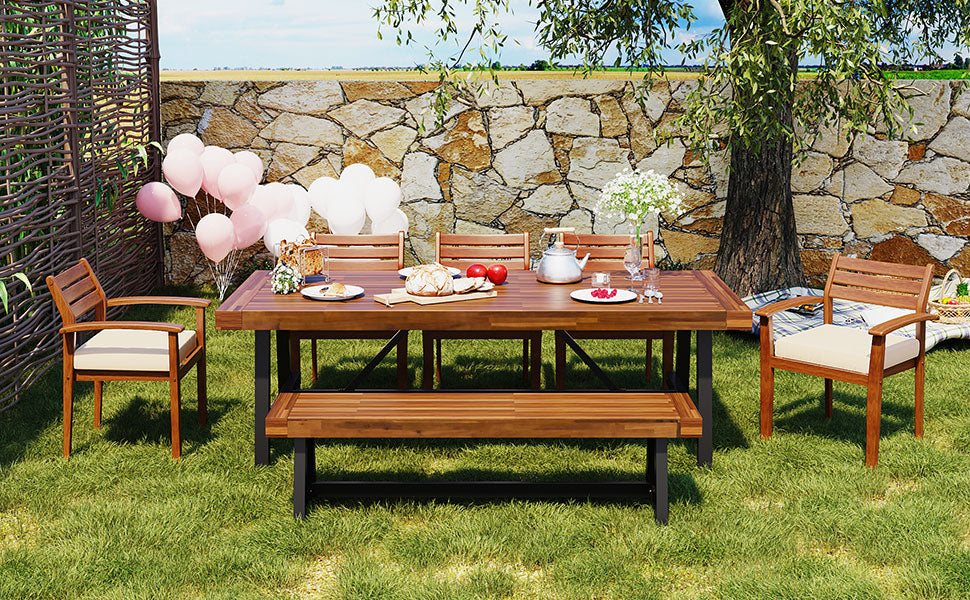 Outdoor dining set with wood table and chairs
