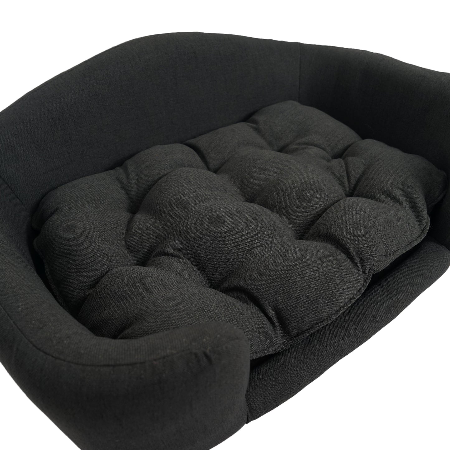 Dark grey pet bed with tufted cushion