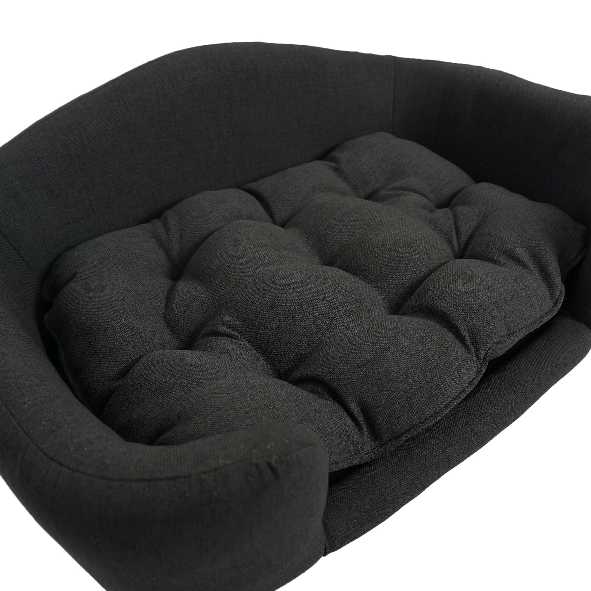 Dark grey pet bed with tufted cushion