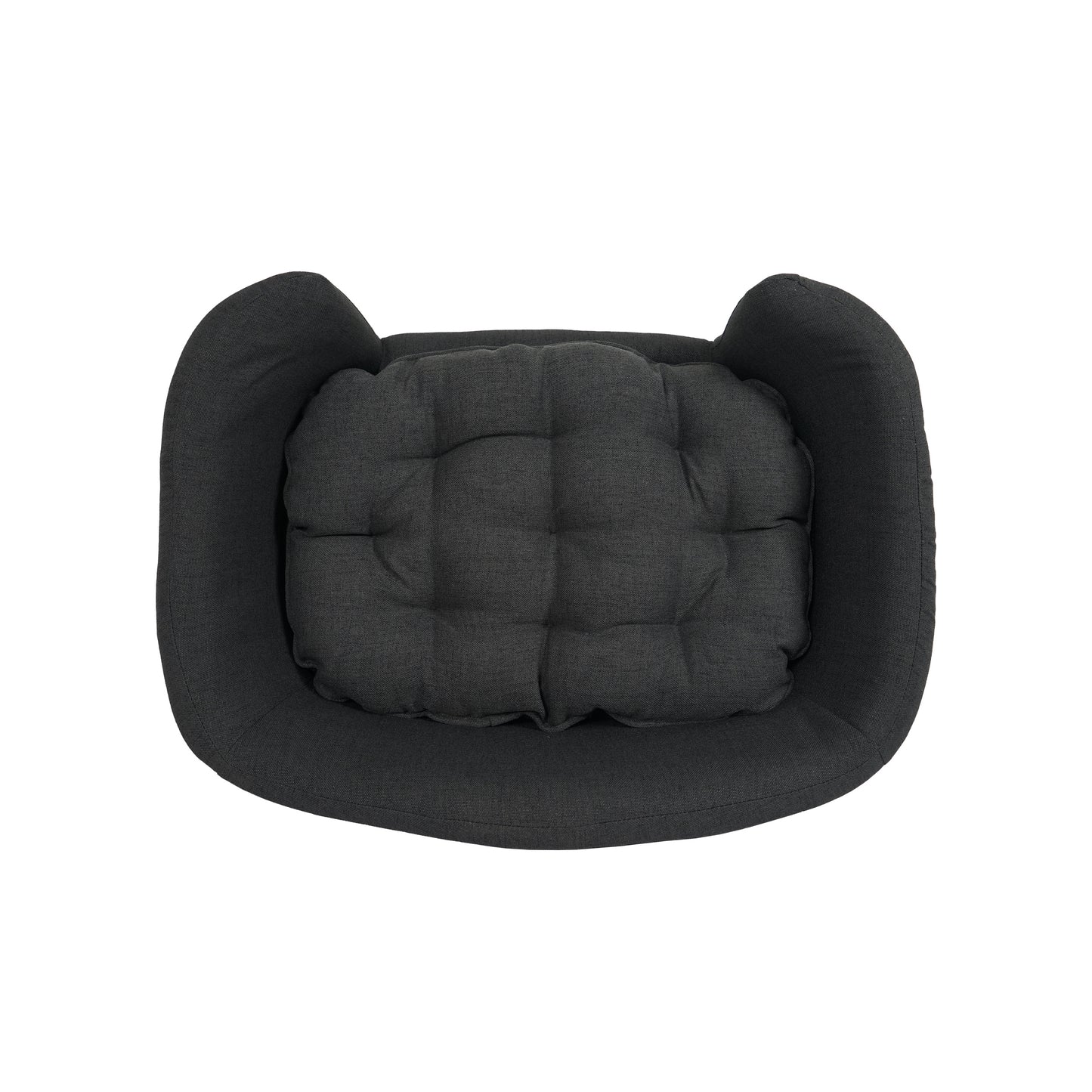 Dark grey tufted dog bed with raised sides for comfort and security