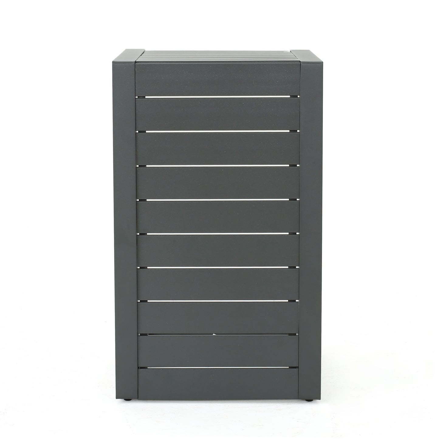 Dark grey modern outdoor storage cabinet with horizontal slatted door