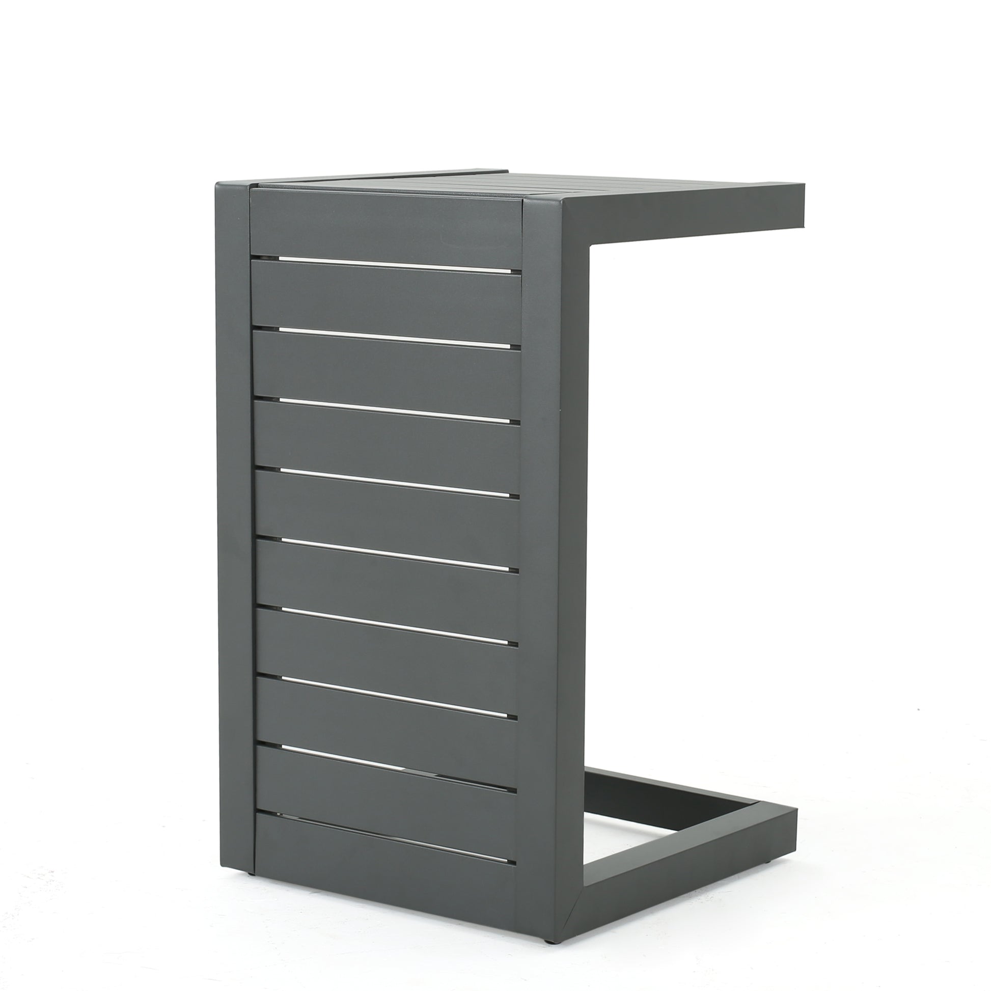 Charcoal gray Cshaped side table with slatted design