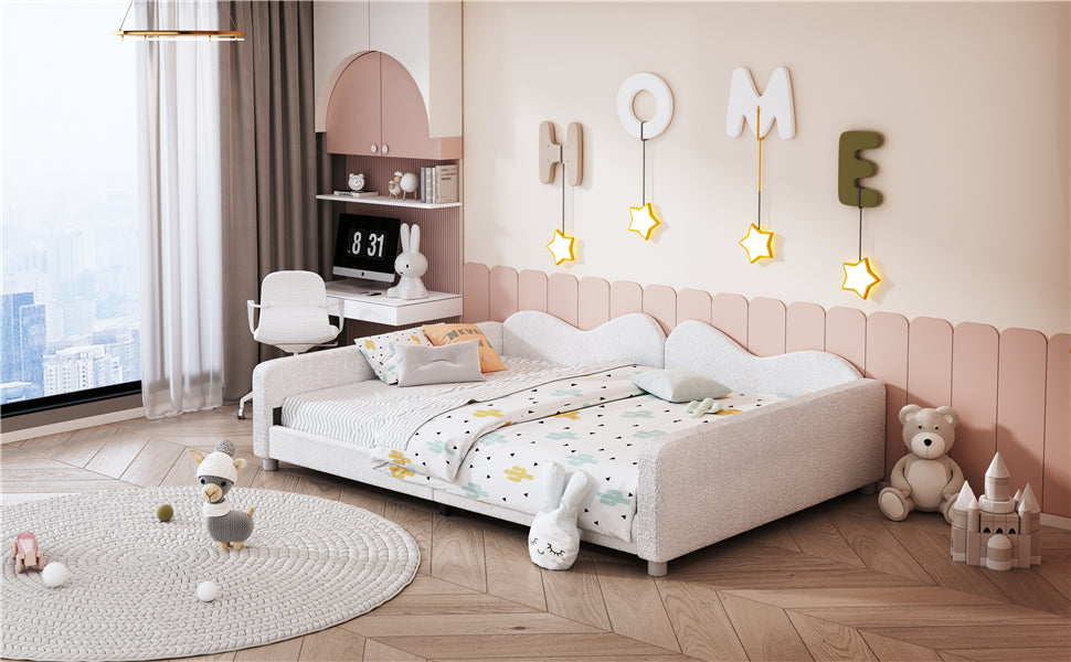 White textured daybed with playful cactus print bedding