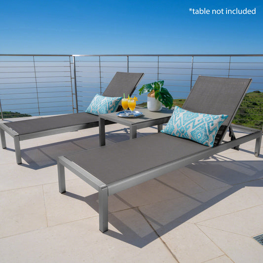 TREATLIFE HOME Chaise Lounge Set of 2 with Mesh Fabric and Aluminum Frame for Outdoor Relaxation, Modern Design, Gray