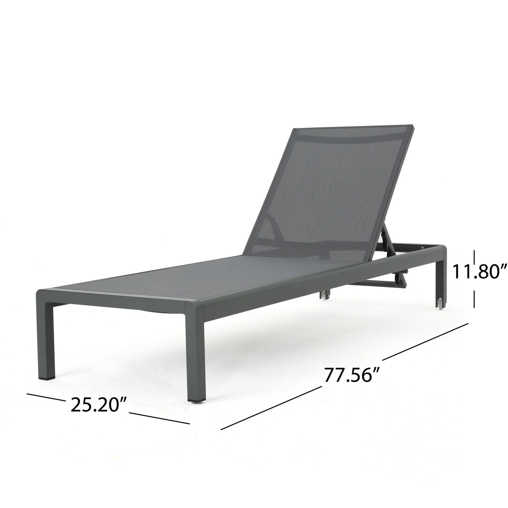 Dark gray aluminum chaise lounge with mesh fabric seat and back