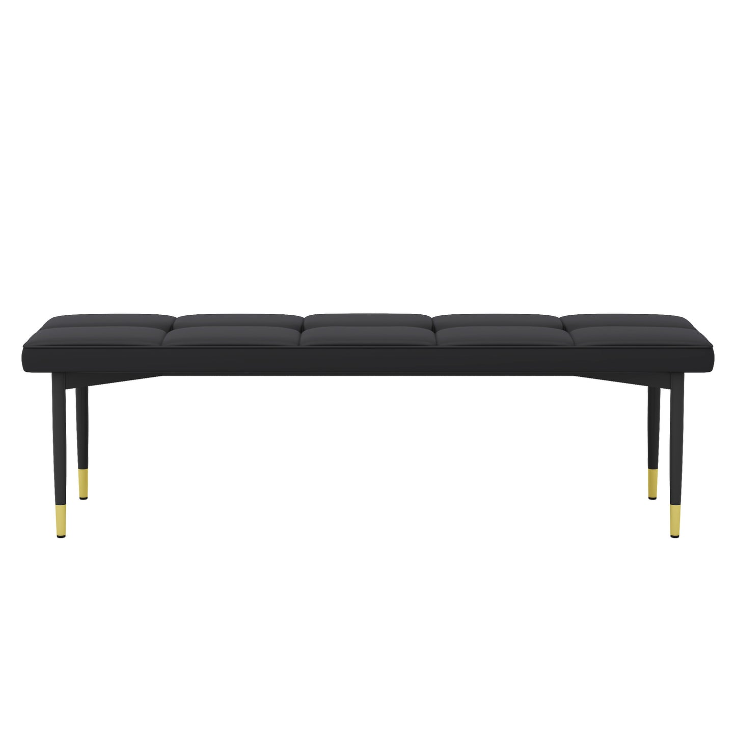 Black tufted velvet bench with goldtipped legs