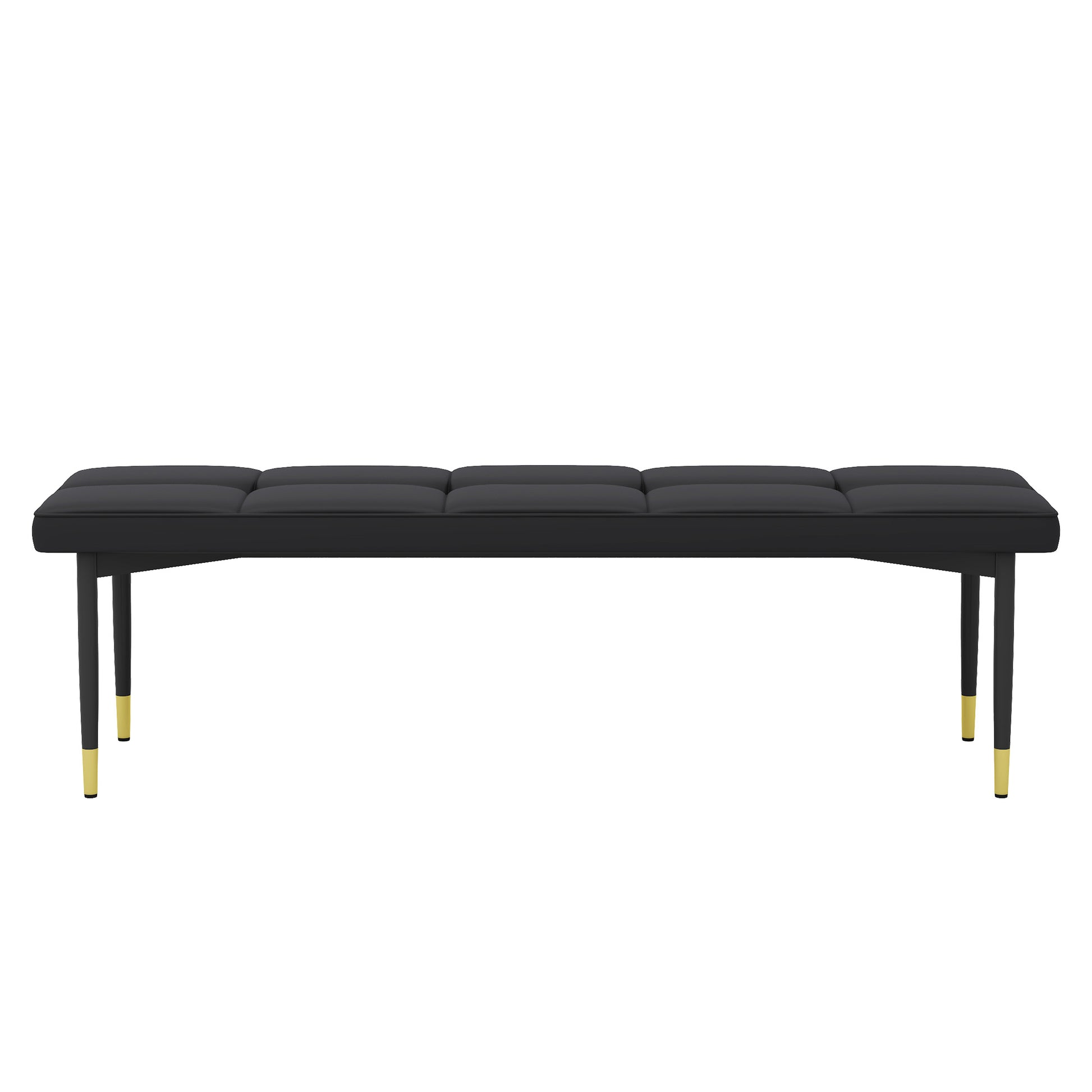 Black tufted velvet bench with goldtipped legs