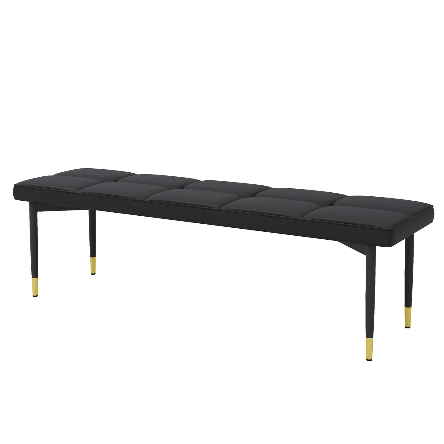 Black tufted bench with gold accents on legs