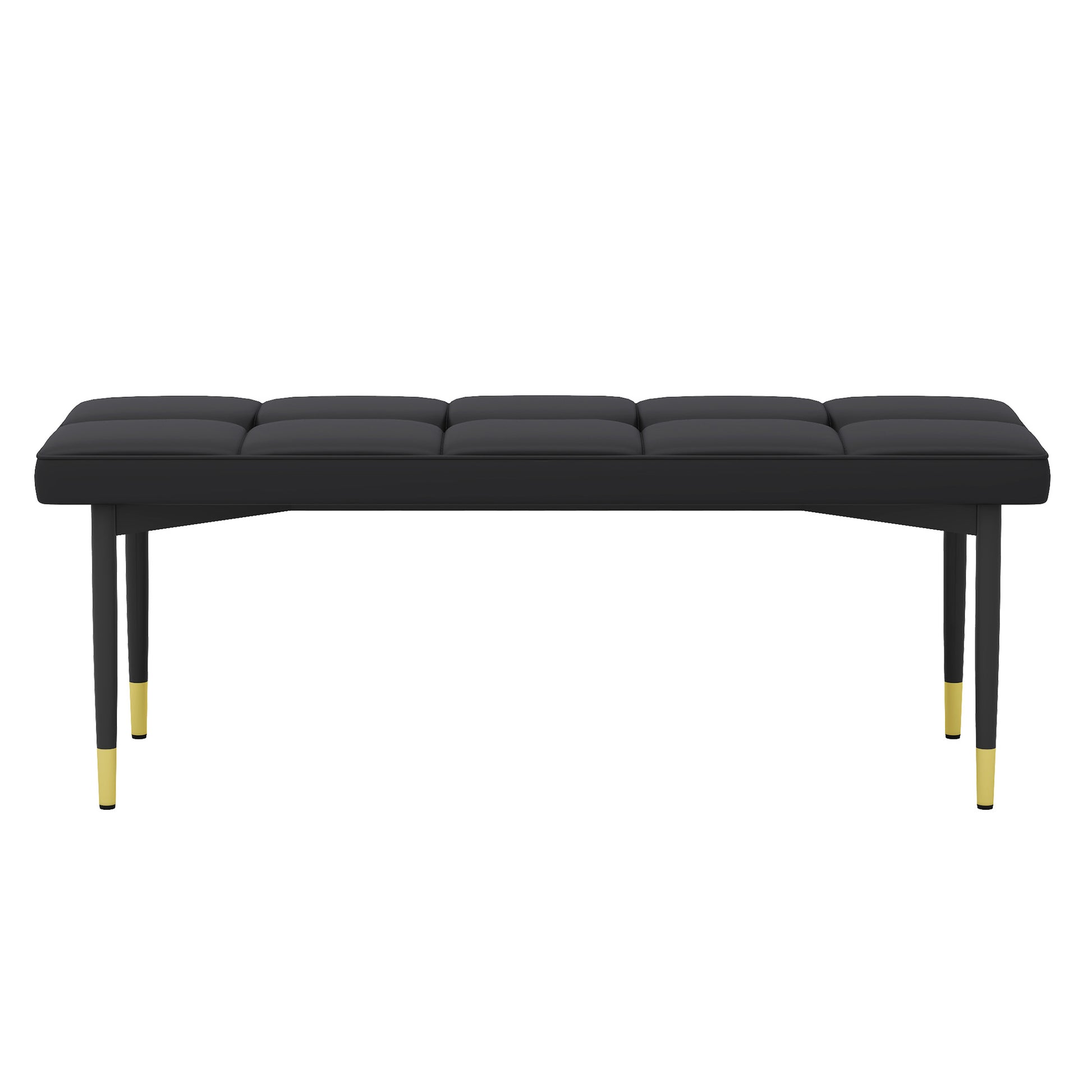 Black tufted bench with gold tipped legs