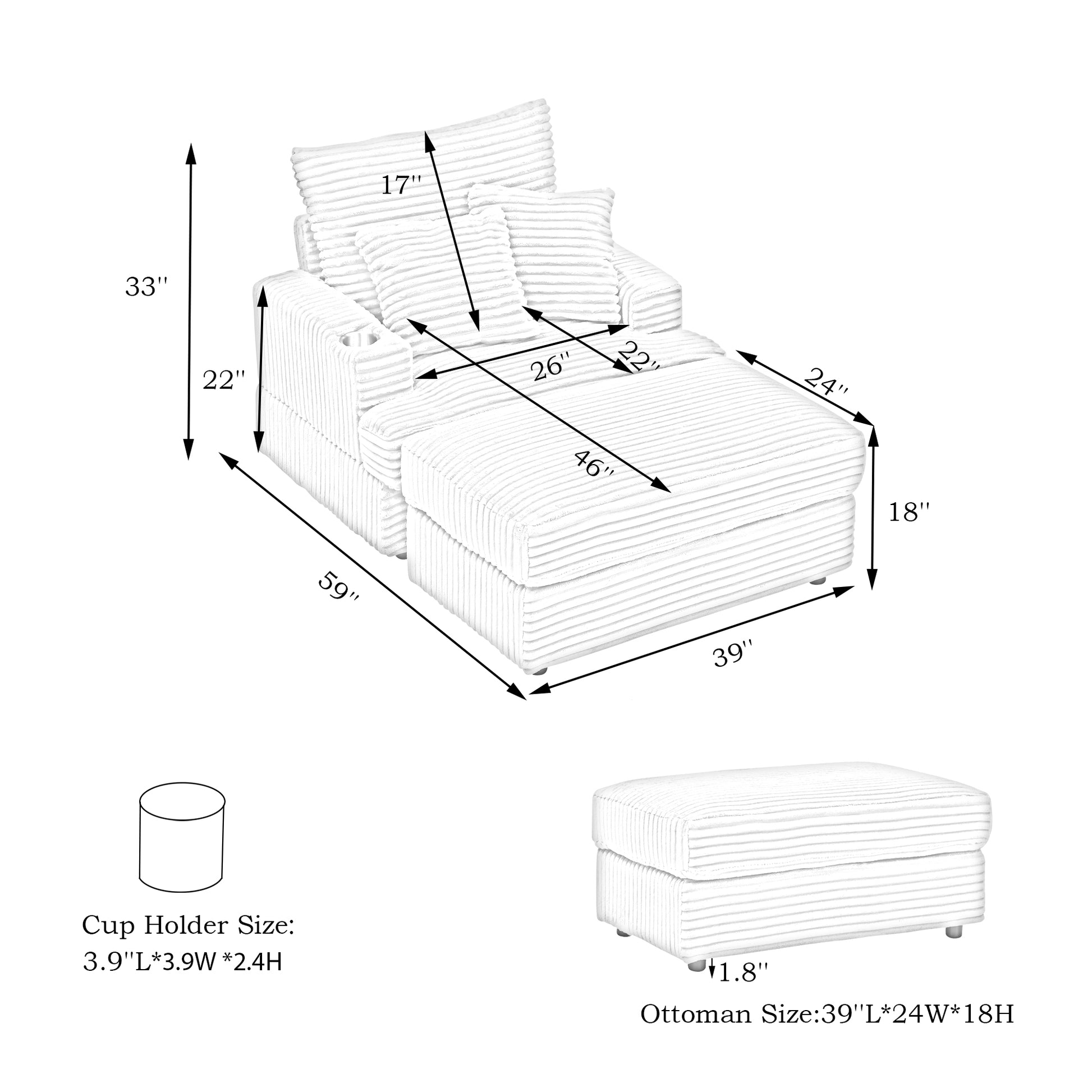 corduroy sectional sofa with chaise and ottoman