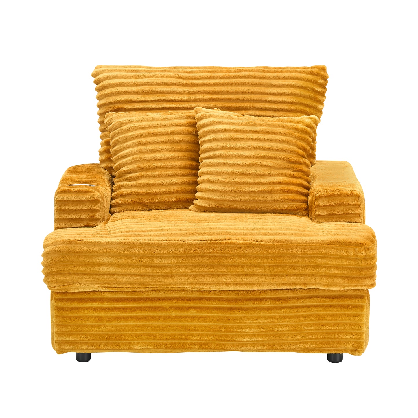 Mustard yellow corduroy armchair with plush cushions perfect for cozy living rooms